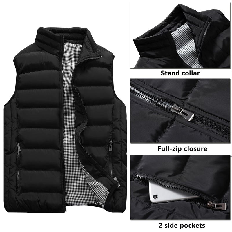 Vcansion Men's Outdoor Casual Stand Collar Vest Padded Jacket Coat Vest Blue XL - Image 2